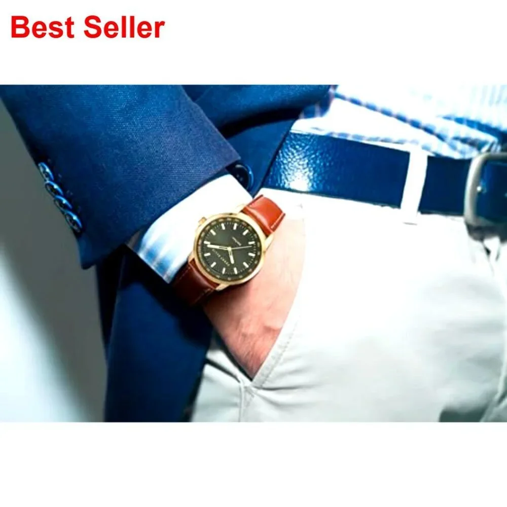 Solar Powered Vegan Leather Watch Water-Resistant 43mm Case
